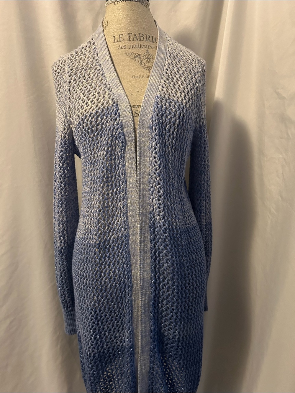 Light Blue Open Knit Long Cardigan Sweater Or Beach Cover